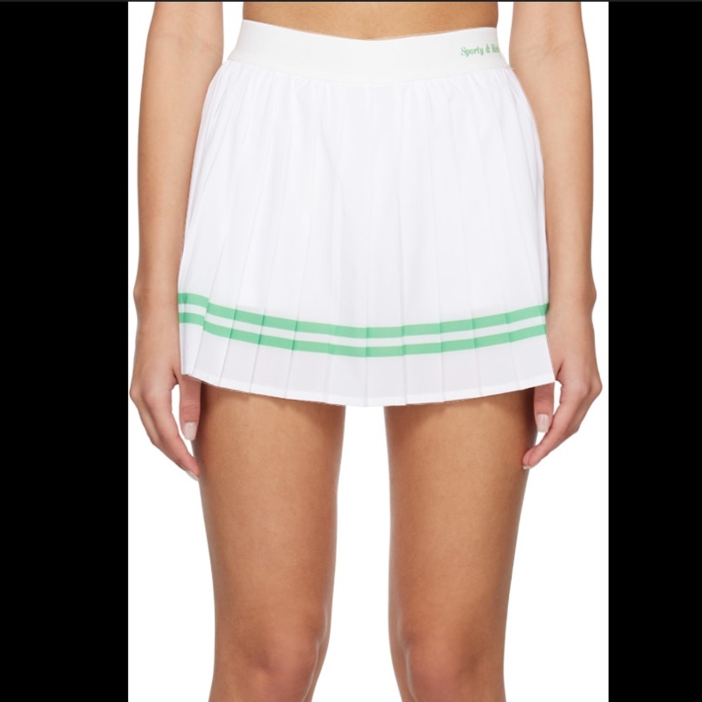 Sporty & rich white pleated tennis skirt with green piping stripes size XS